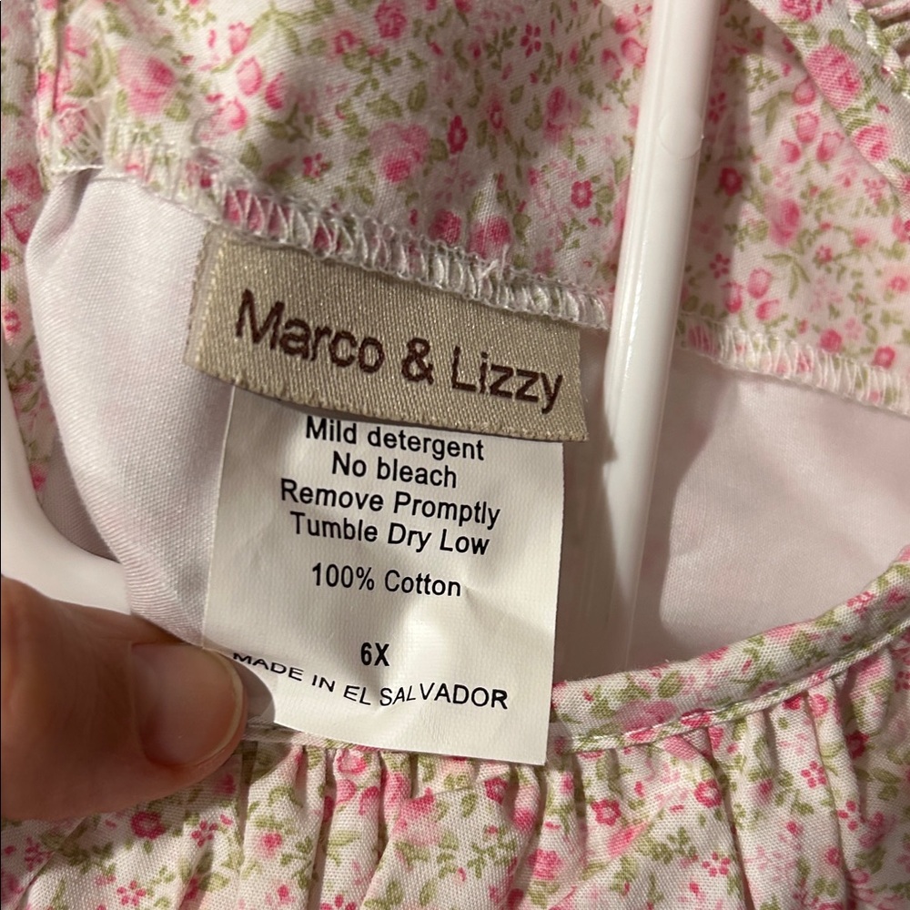 Marco & Lizzy Smocked Embroidered Pink Patterned Dress with Ruffle Collar - Picture 7 of 7